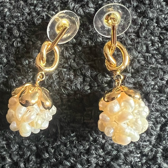 Celine Gold and Pearl Cluster Earrings - Picture 12 of 14